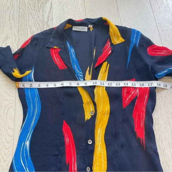 Vintage 1970s Christian Dior Paint brush strokes semi sheer button up blouse top - Picture 15 of 15